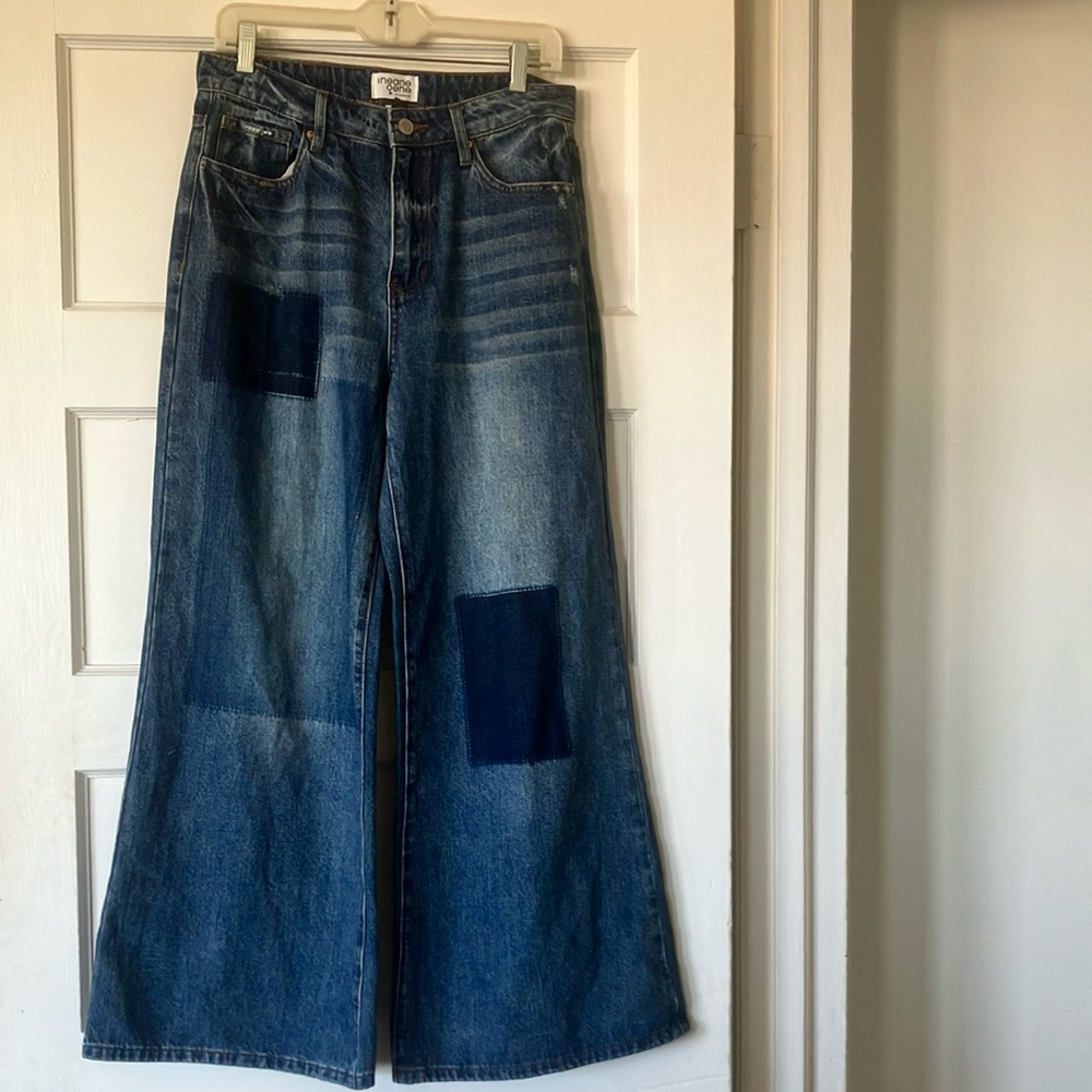 Women's Blue Patchwork Jeans
